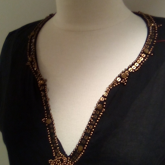 Black Bronze Beaded Raviya Short Sleeve Tunic - Picture 10 of 15
